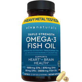 Viva Naturals Omega 3 Huile de Poisson 2500 mg gélules vue de face