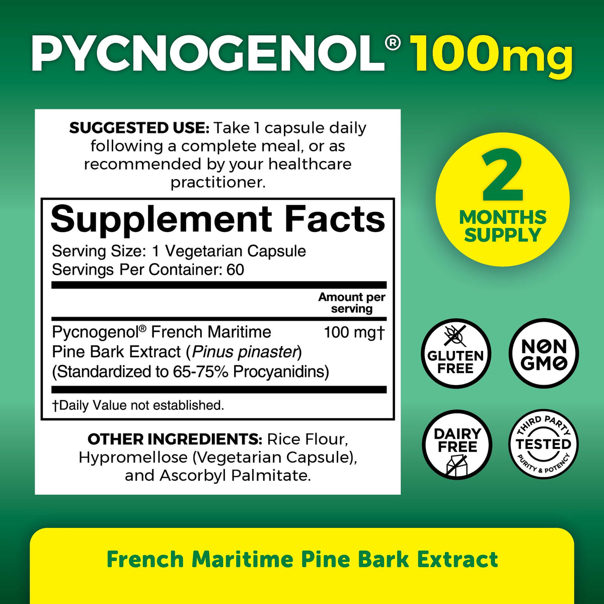Viva Naturals Pycnogenol 100 mg capsules végétales dans la main