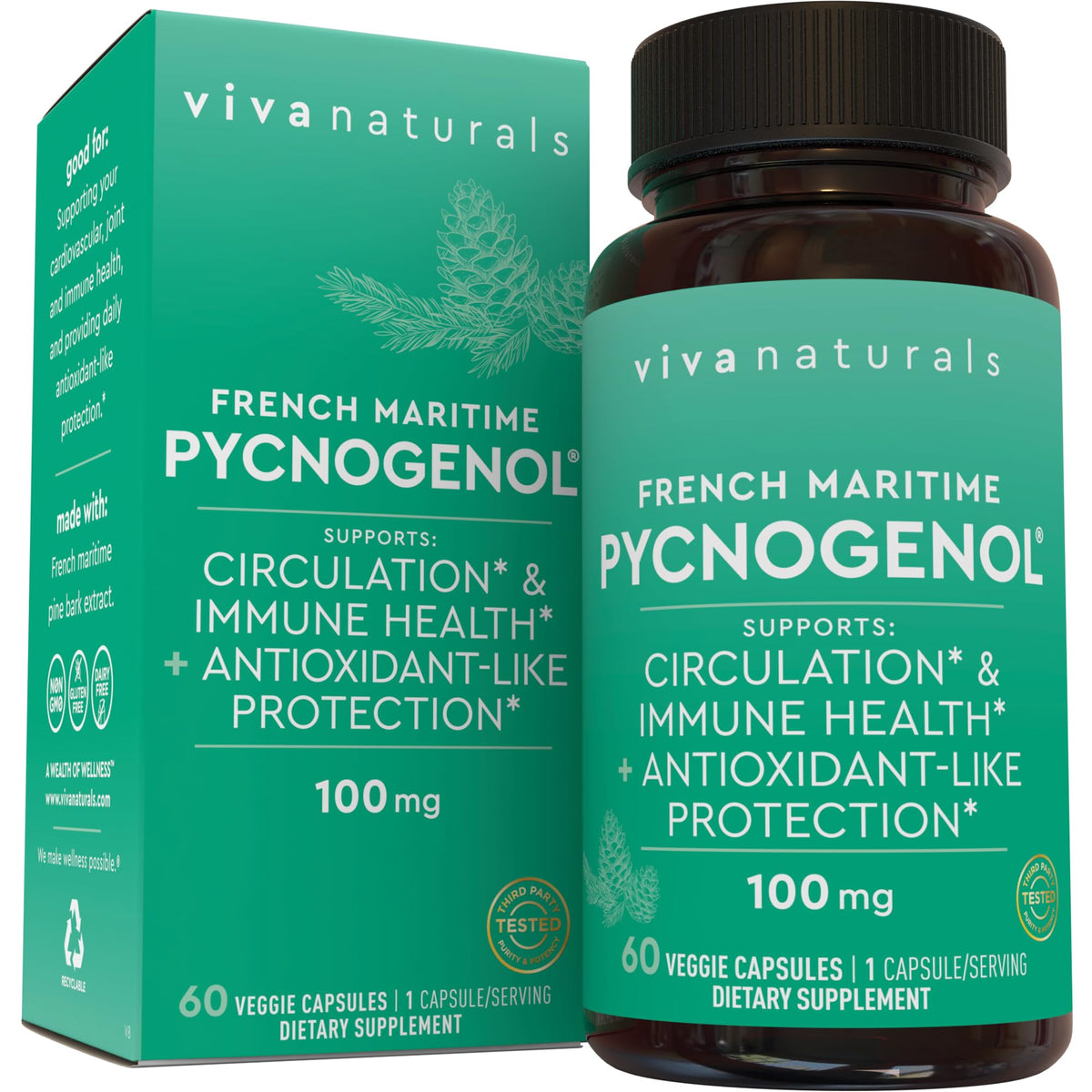 Viva Naturals Pycnogenol 100 mg capsules végétales en vue de face