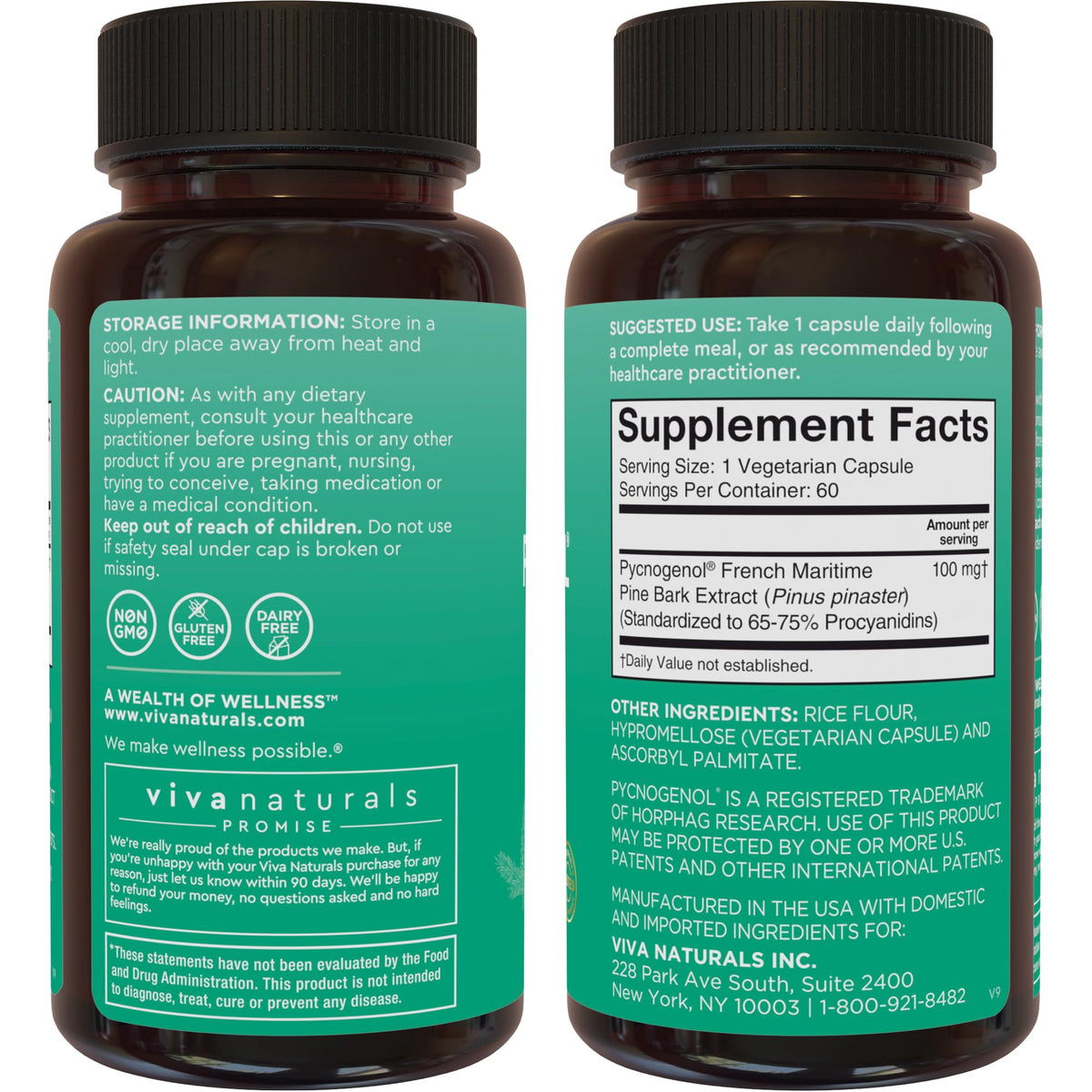 Viva Naturals Pycnogenol 100 mg emballage et capsules