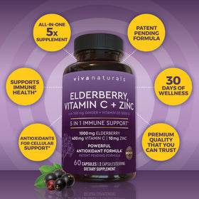 Viva Naturals Sureau Noir 1000mg avec Vitamine C et D3