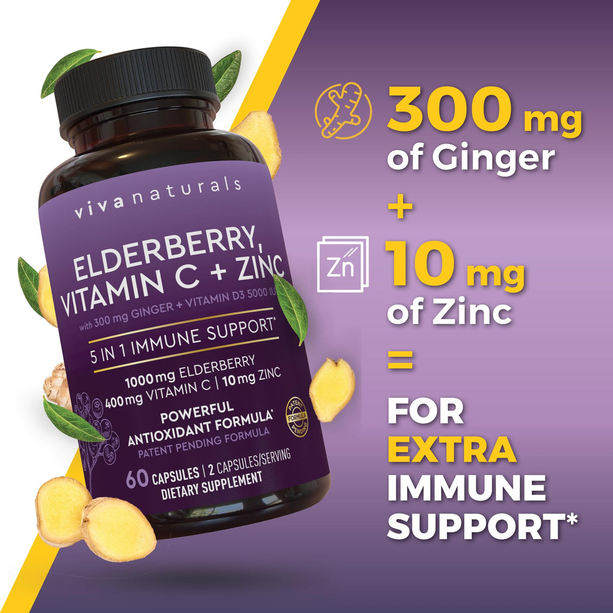 Viva Naturals Sureau Noir 1000mg sur une table en bois