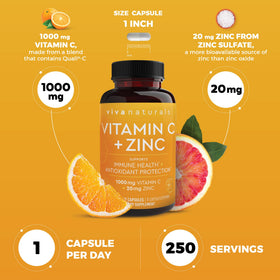 Viva Naturals Vitamine C et Zinc 1000mg 250 capsules végétales ouvertes