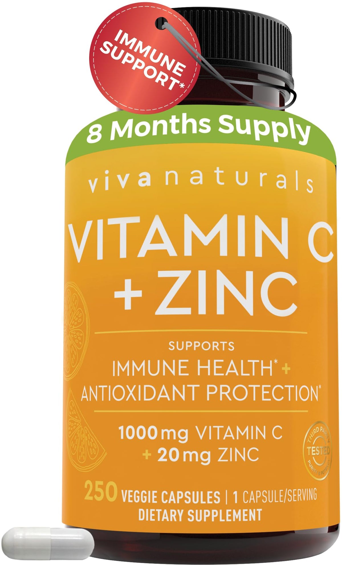 Viva Naturals Vitamine C et Zinc 1000mg 250 capsules végétales vue avant