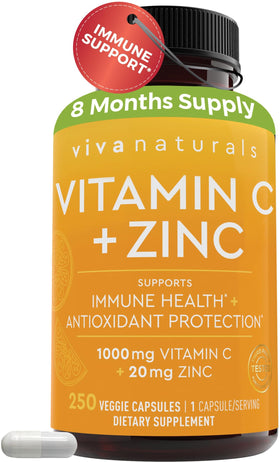 Viva Naturals Vitamine C et Zinc 1000mg 250 capsules végétales vue avant