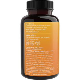 Viva Naturals Vitamine D3 5000 IU gélules molles, boîte ouverte