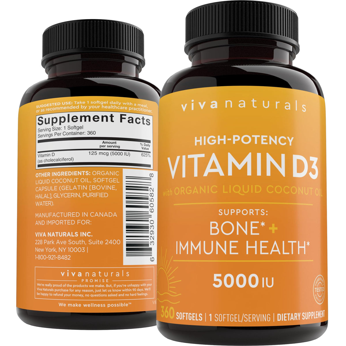 Viva Naturals Vitamine D3 5000 IU gélules molles, vue de face