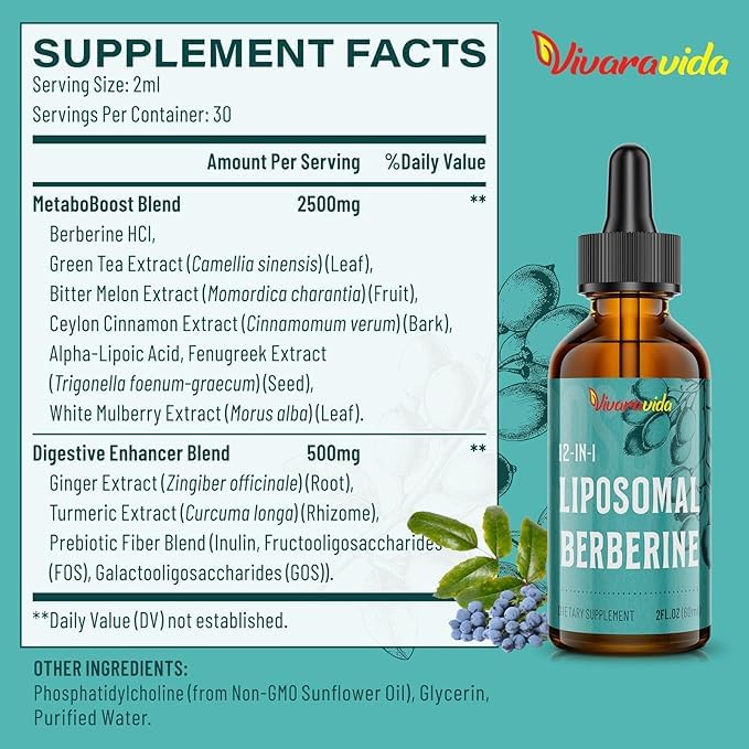 Vivaravida gouttes de berbérine HCl 120 ml sur une table