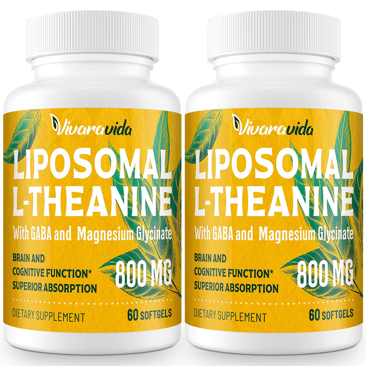 Vivaravida L-Theanine 800mg GABA et Magnésium Glycinate 120 gélules, vue de face