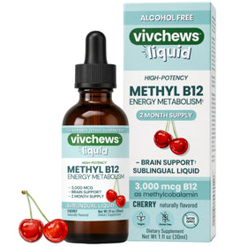 vivchews gouttes liquides de B12 méthyle 3000 mcg vue de face