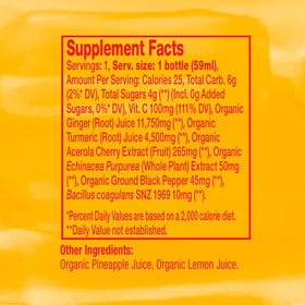 Vive Organic Shot de Gingembre, Curcuma et Échinacée, bouteille ouverte