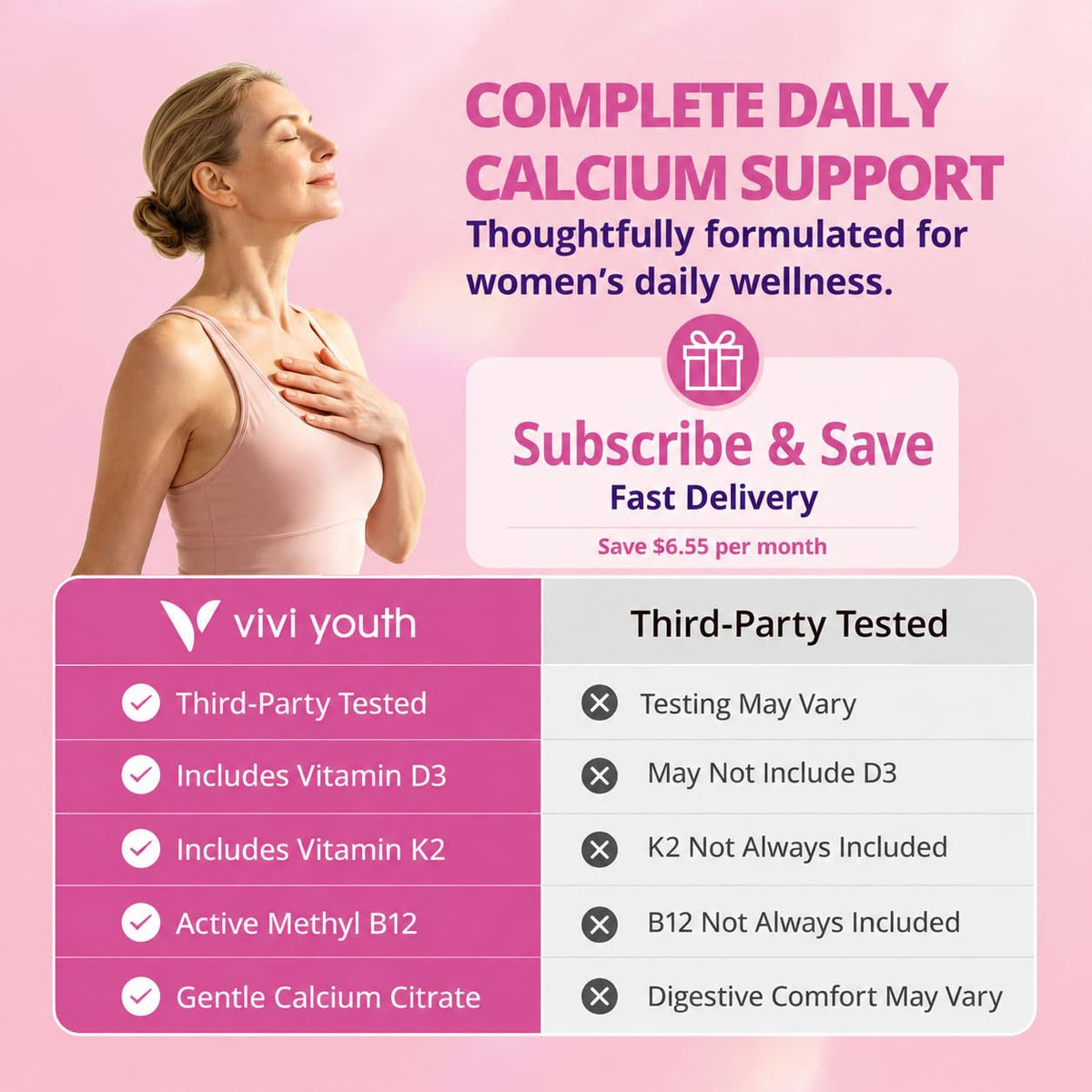VIVI Youth Calcium 1200 mg avec Vitamine D3 sur une table