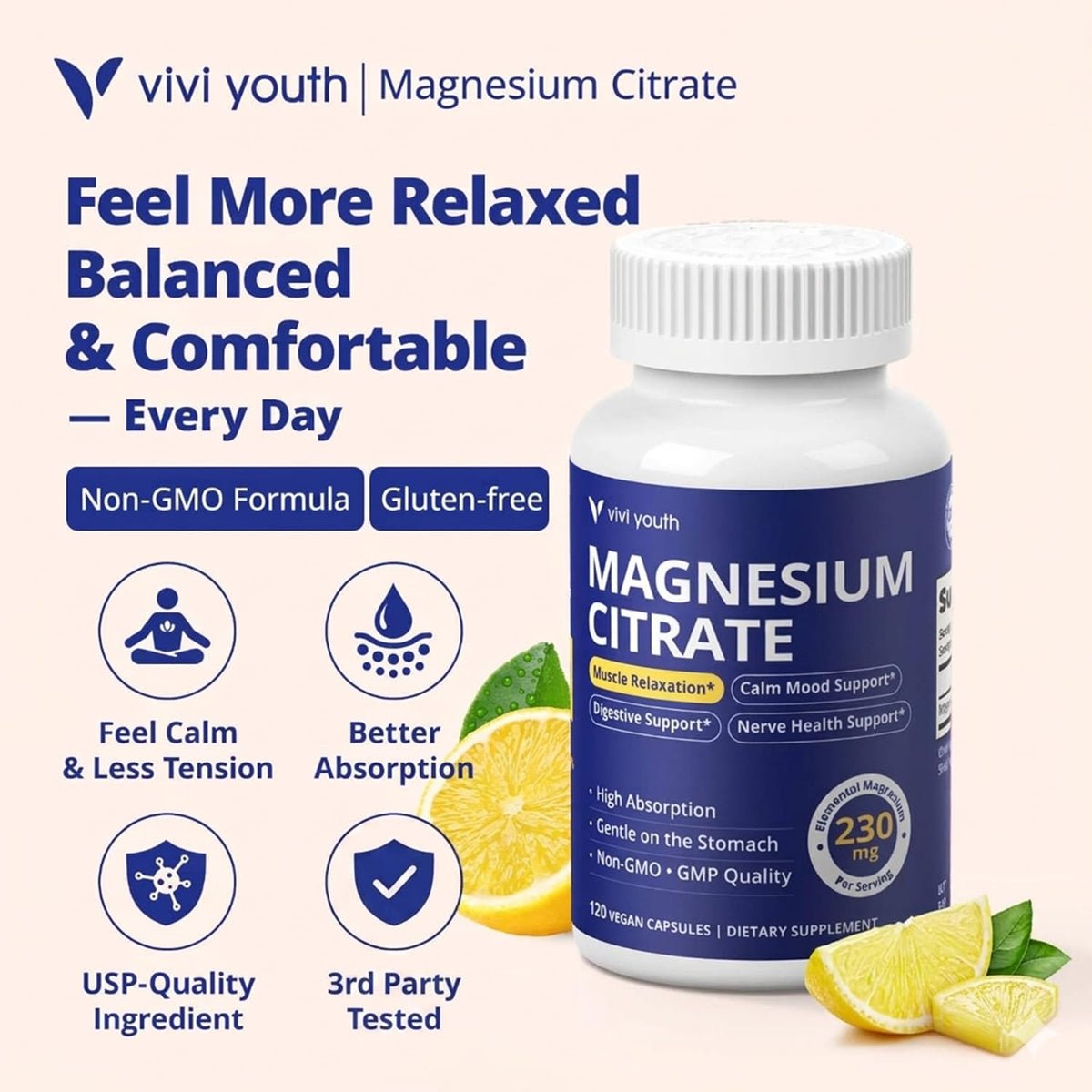 VIVI Youth Citrate de Magnésium 230 mg capsules de près