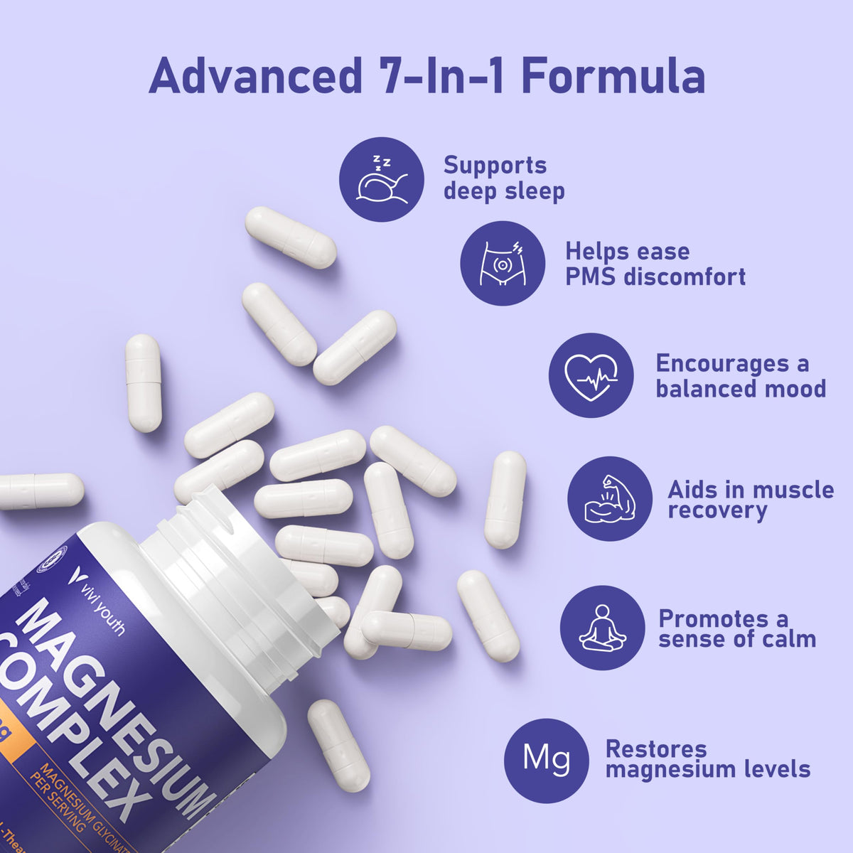 VIVI Youth Magnésium 7 Complex 1600mg flacon ouvert