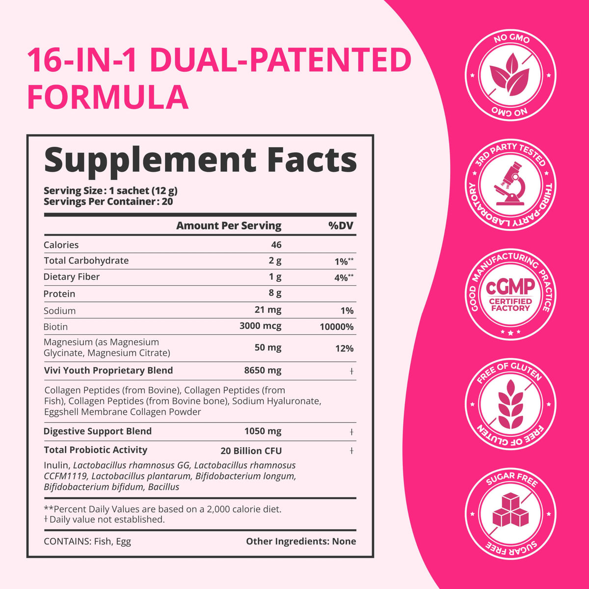 VIVI Youth Poudre de Collagène Verisol 5000mg avec ingrédients naturels