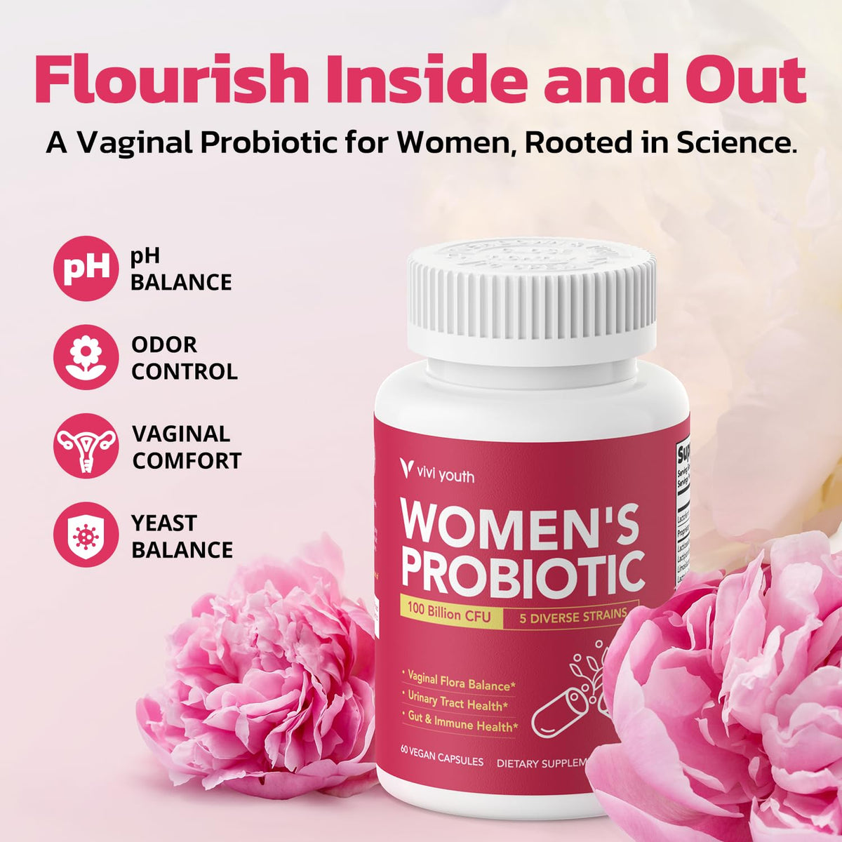 VIVI Youth Probiotiques Vaginales 60 Capsules - présentation sur fond blanc