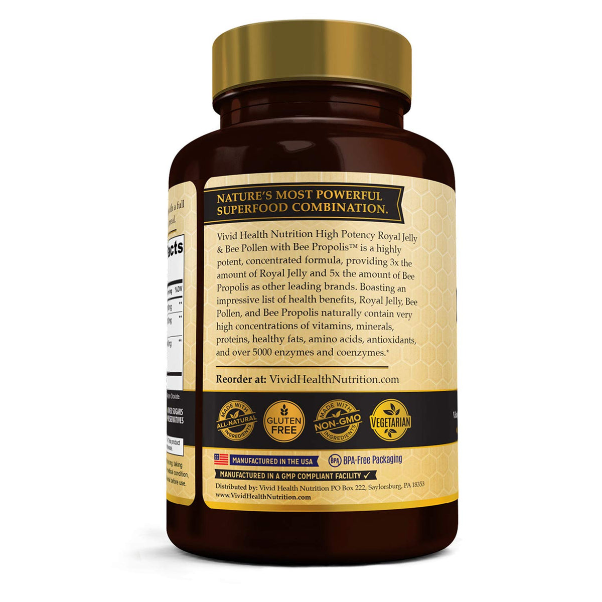 Vivid Health Nutrition Gelée Royale 90 Caps sous différents angles