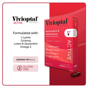 Vivioptal Active 30 gélules, détail des ingrédients sur l'emballage
