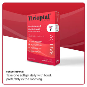 Vivioptal Active 30 gélules, présentation sur une surface neutre