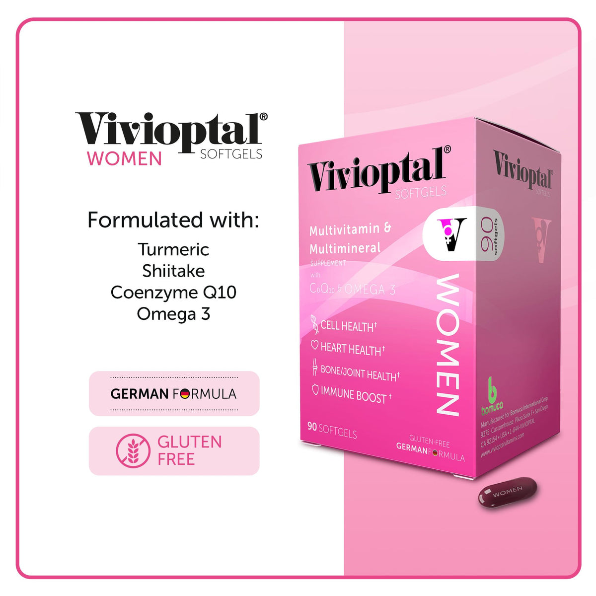 Vivioptal Femmes 90 gélules molles, présentation sur une table