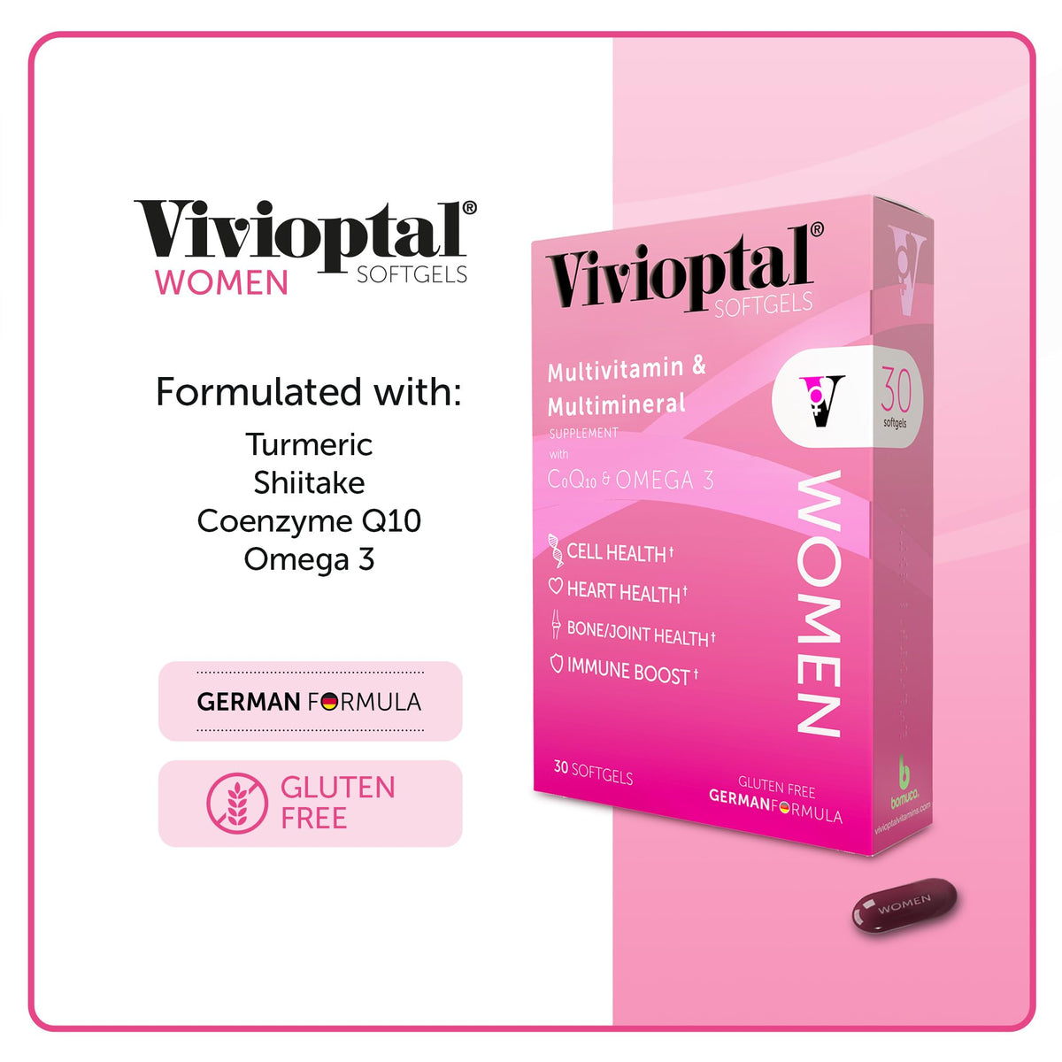 Vivioptal Femmes Multivitamines 30 Capsules, avec étiquette