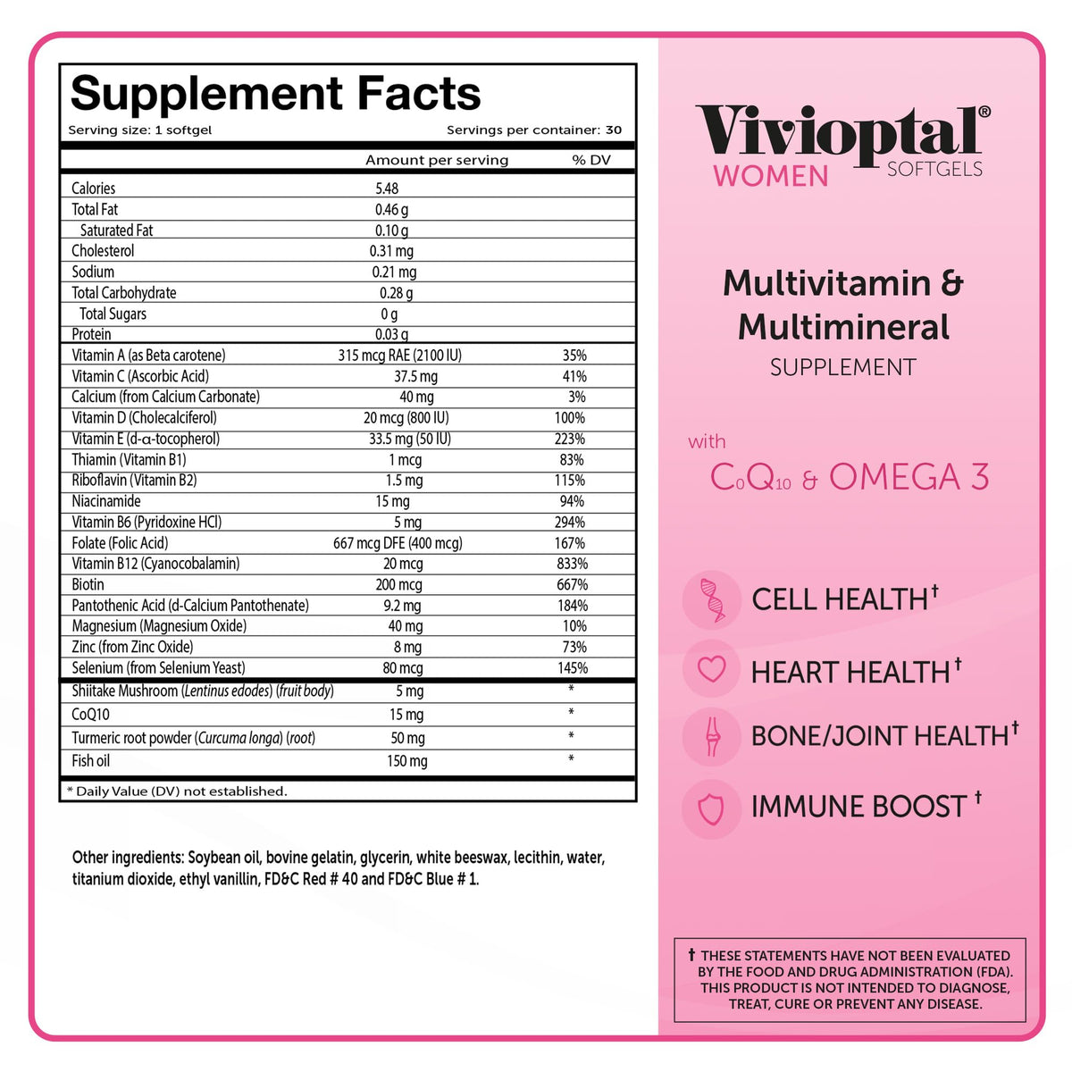 Vivioptal Femmes Multivitamines 30 Capsules, mise en scène sur une table