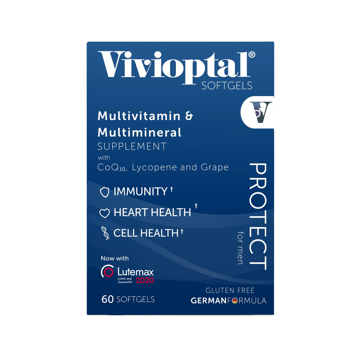 Vivioptal Men 60 capsules, vue de côté montrant la taille des capsules