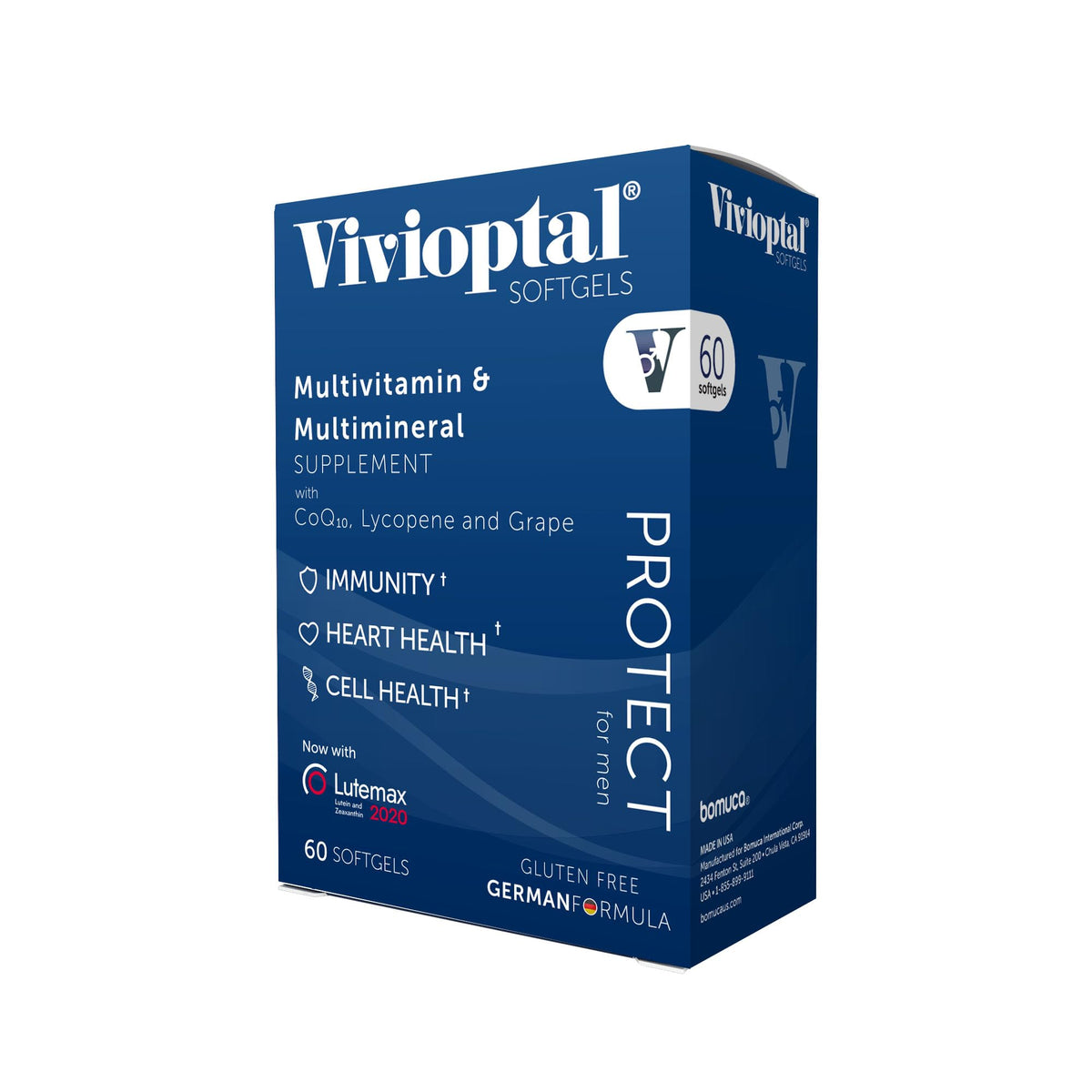 Vivioptal Men 60 capsules, vue de l'avant avec l'emballage