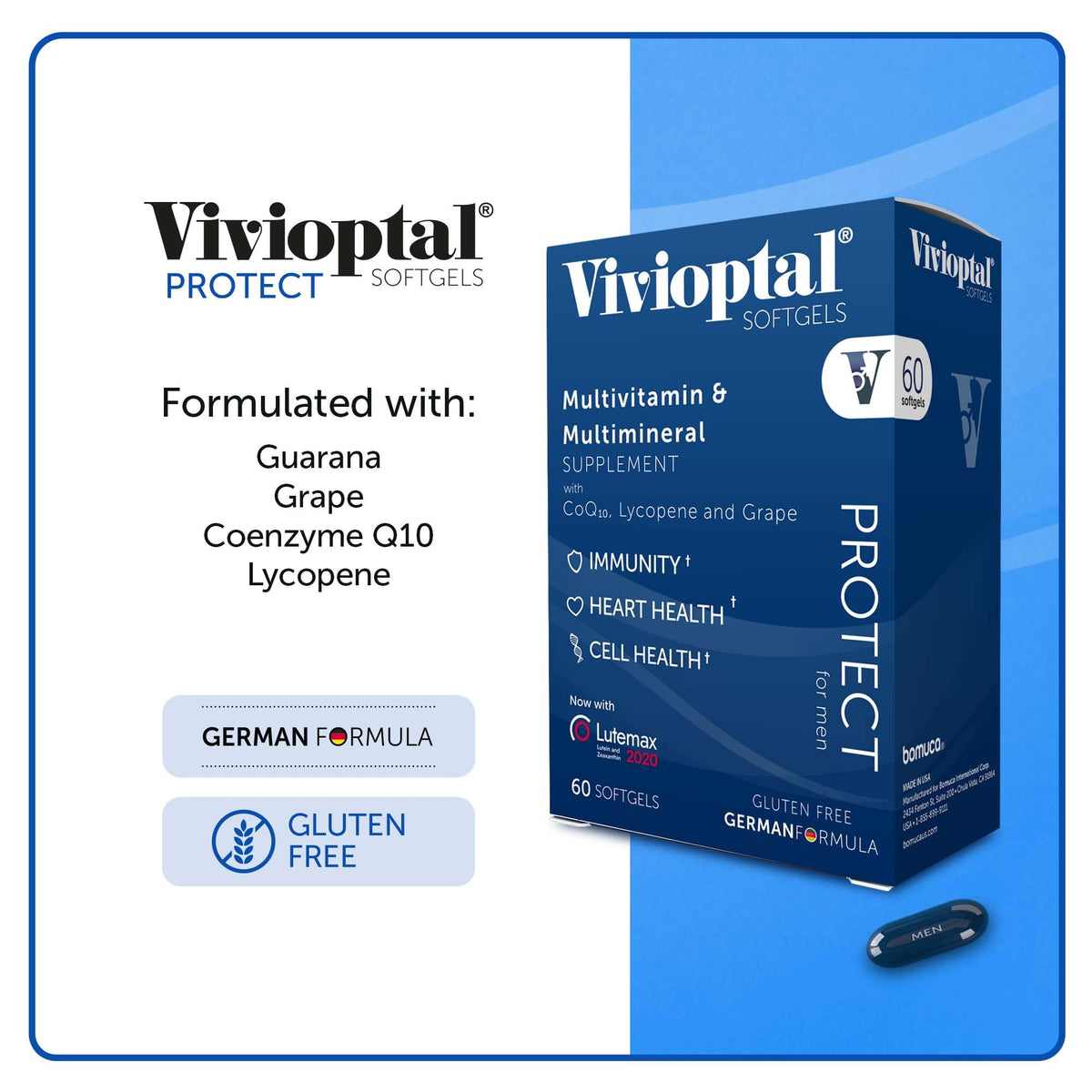 Vivioptal Men, capsules à côté d'un verre d'eau