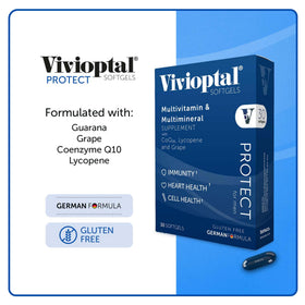 Vivioptal Vitamins flacon ouvert avec capsules en vue