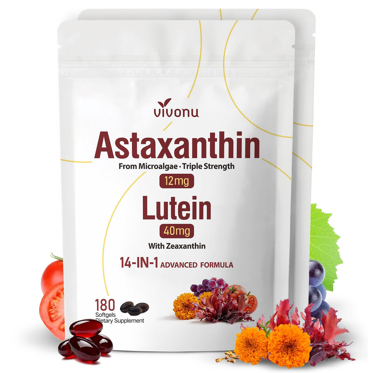 VivoNu Astaxanthine 12mg et Lutéine 40mg gélules avant
