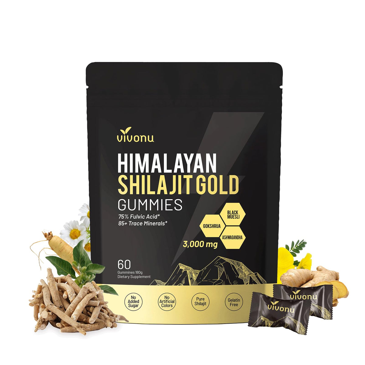 VivoNu Gummies Shilajit 200g avec Ashwagandha et Gokshura vue avant