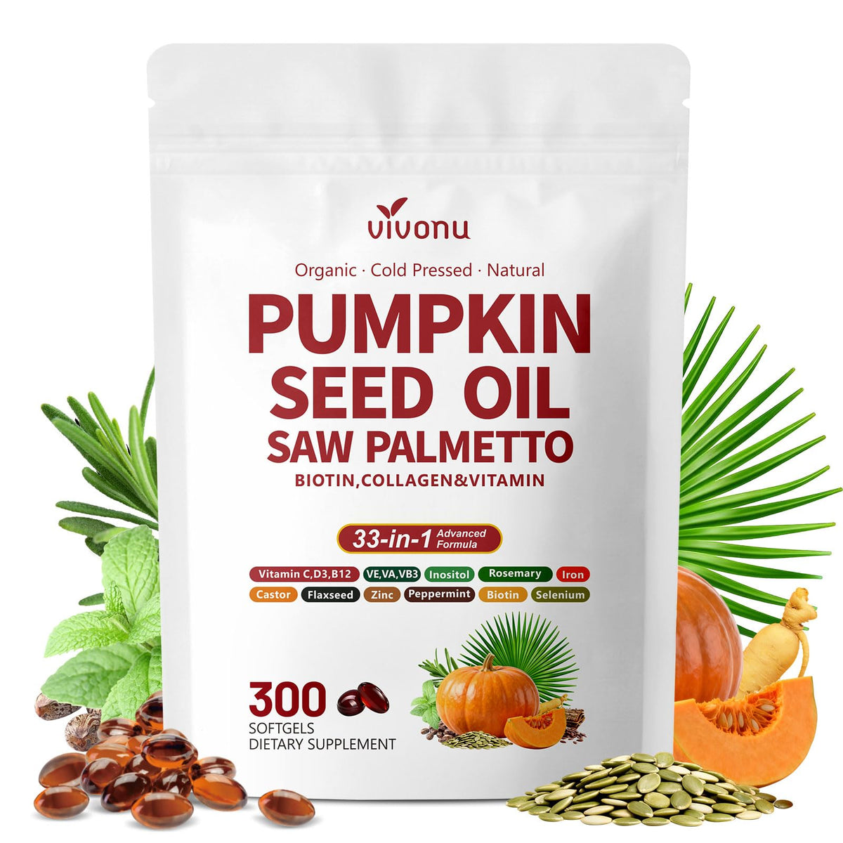VivoNu Huile de Graines de Citrouille capsules avant