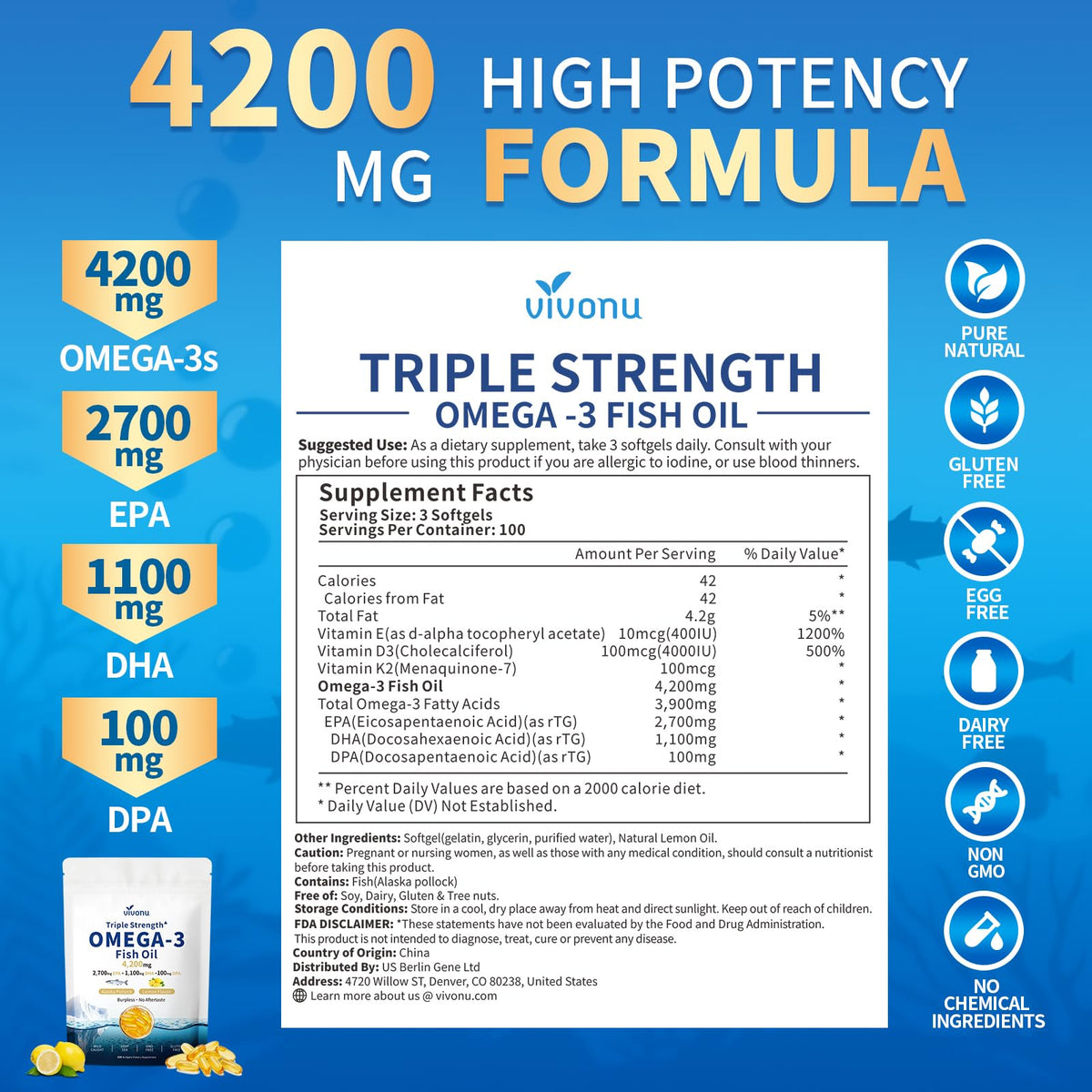 VivoNu Huile de Poisson Omega 3 300 gélules emballage