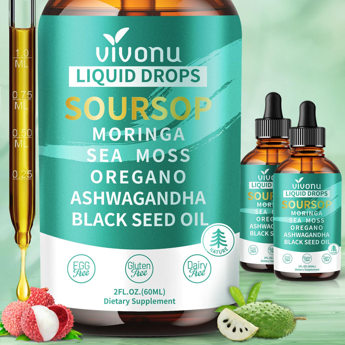 VivoNu Soursop Bitters 3000mg flacon de 60ml vue de face