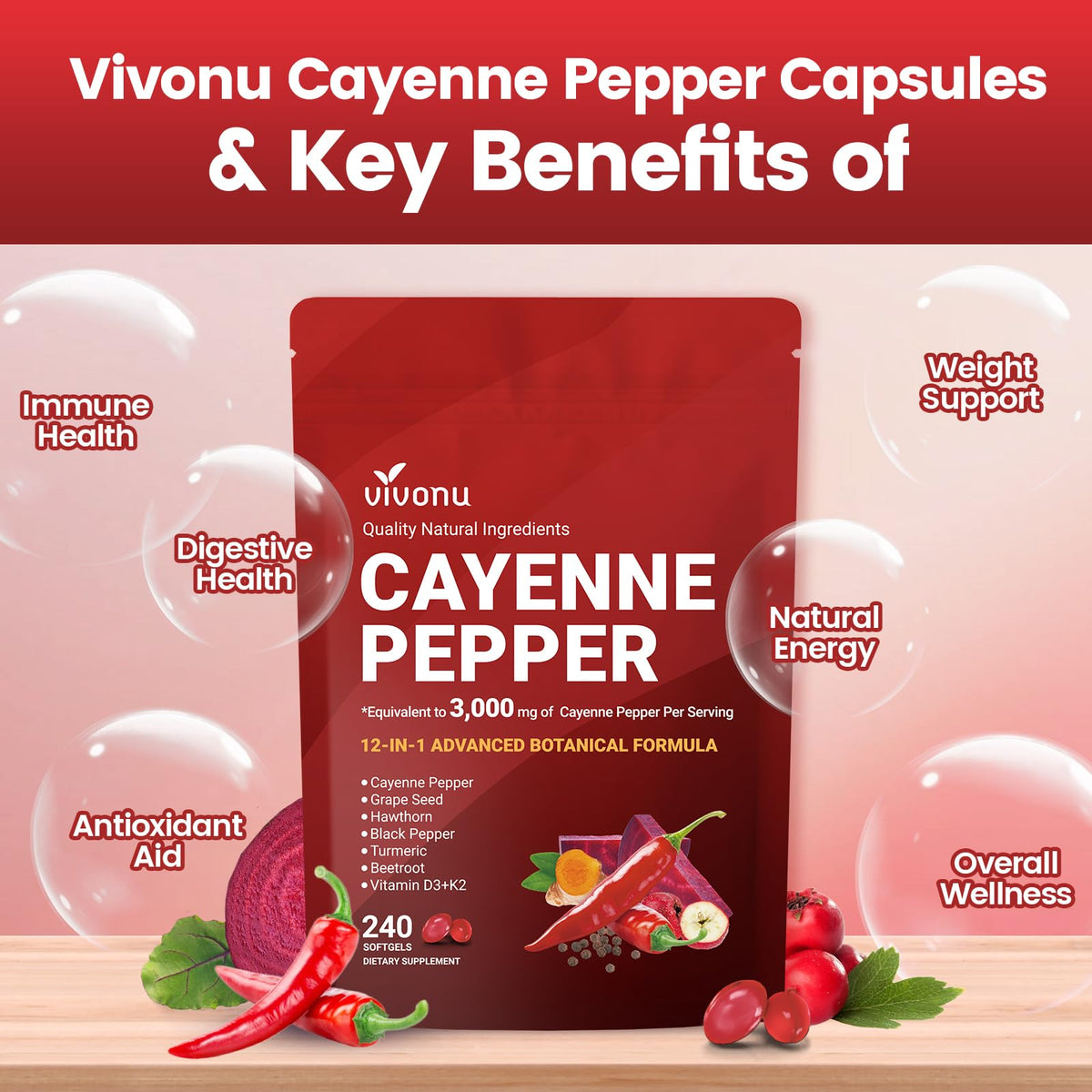 VivoNu supplément poivre de cayenne en sachets