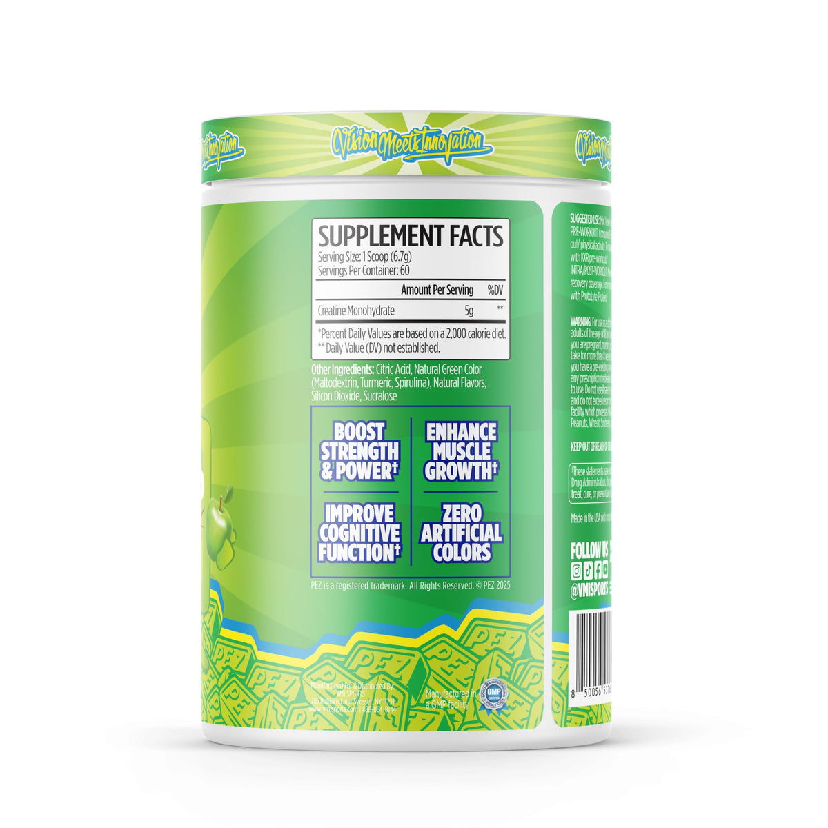 VMI Sports Creatine Monohydrate Poudre 5g 60 Portions étiquette et détails