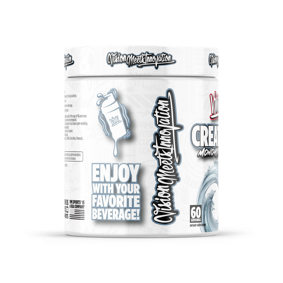 VMI Sports Créatine Monohydrate Poudre Pure 300g dans un verre d'eau