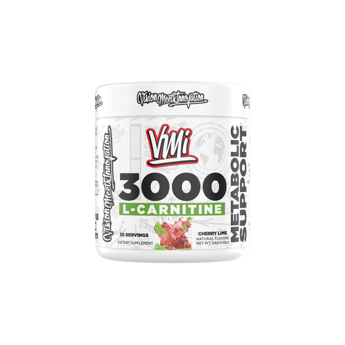 VMI Sports L-Carnitine 3000 Poudre 3000 mg en pot avec étiquette Cerise Lime