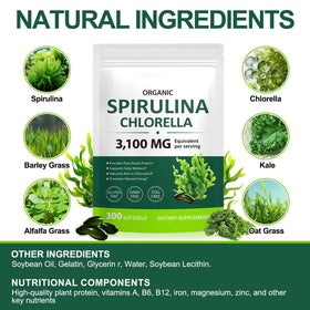 VOGSIG Capsules de Spiruline Chlorella Bio 300 Softgels sur une table