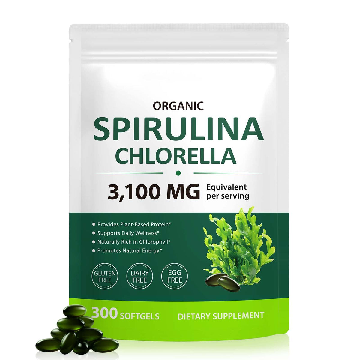 VOGSIG Capsules de Spiruline Chlorella Bio 300 Softgels vue de face