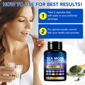 Vortexonix Capsules de Mousse de Mer et Huile de Graines Noires, étiquette avec ingrédients