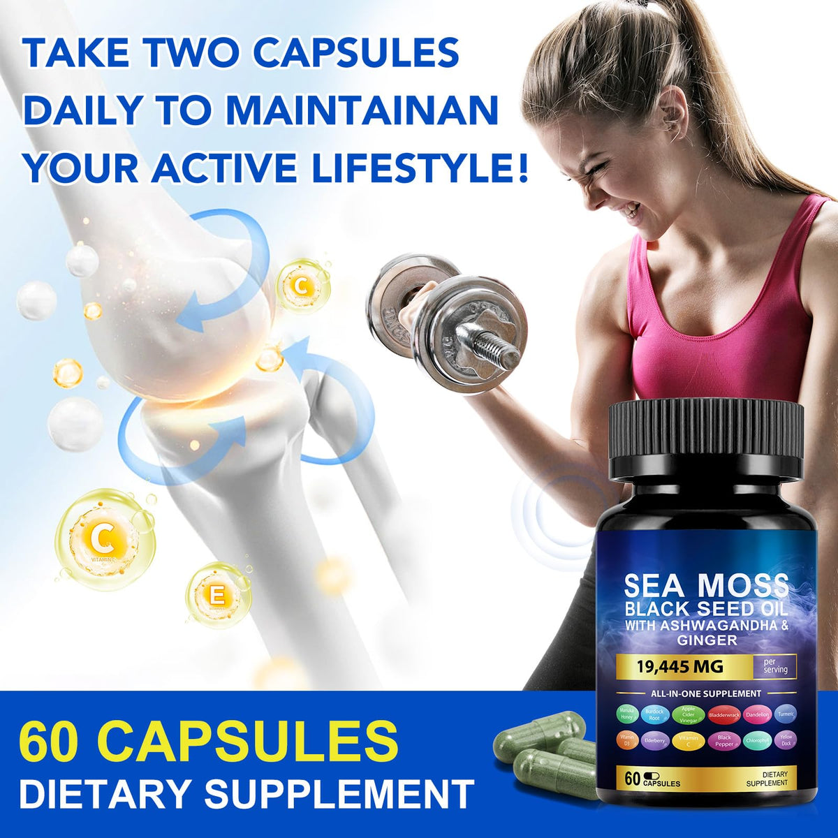 Vortexonix Capsules de Mousse de Mer et Huile de Graines Noires, prise de deux capsules