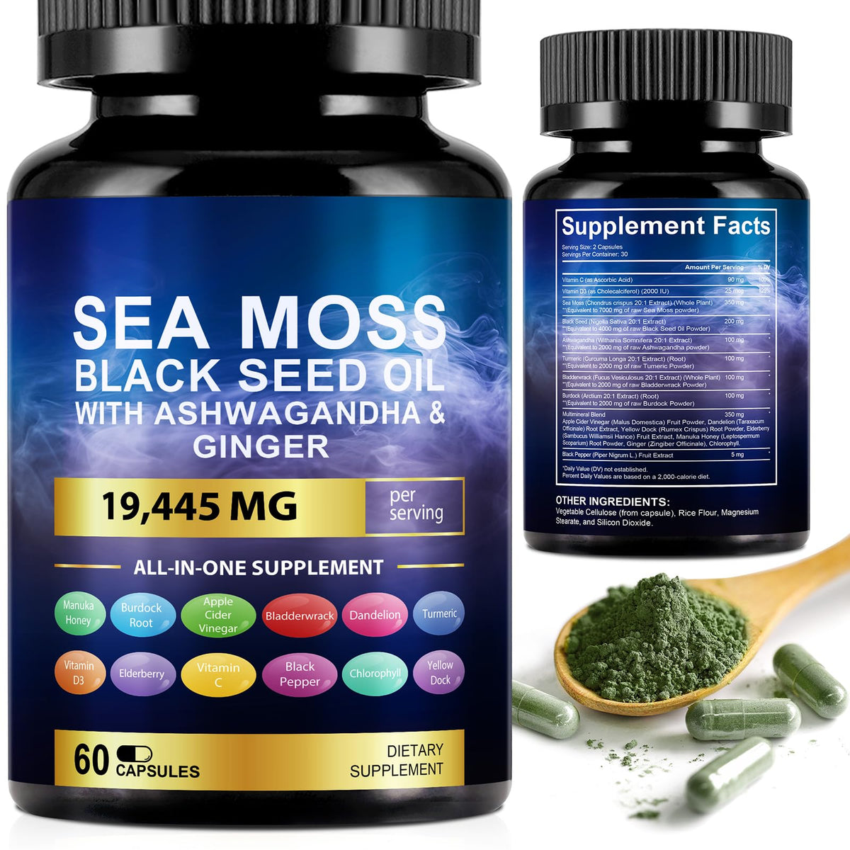 Vortexonix Capsules de Mousse de Mer et Huile de Graines Noires, vue de face