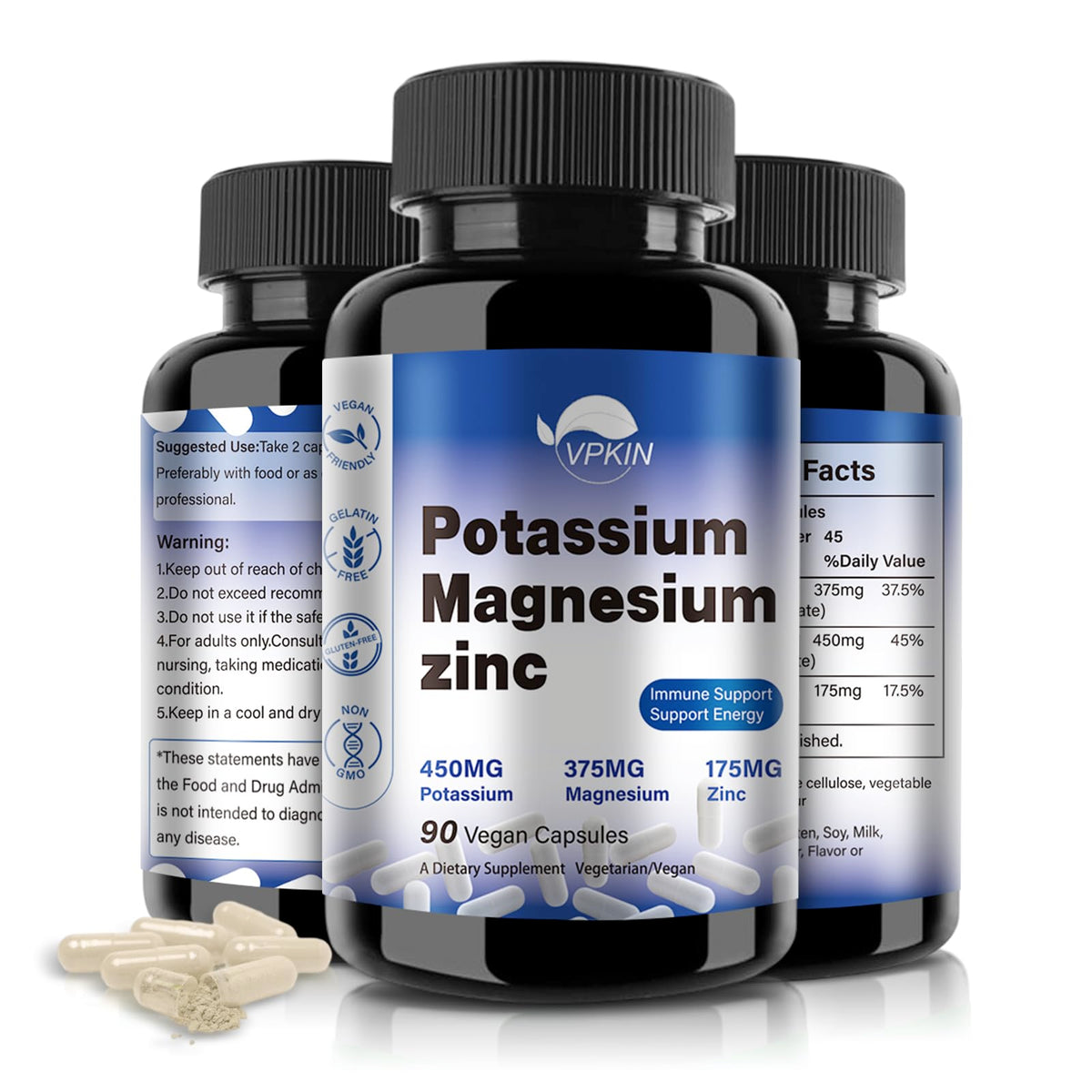 VPKIN Potassium Magnésium 1000mg - vue de face de l'emballage