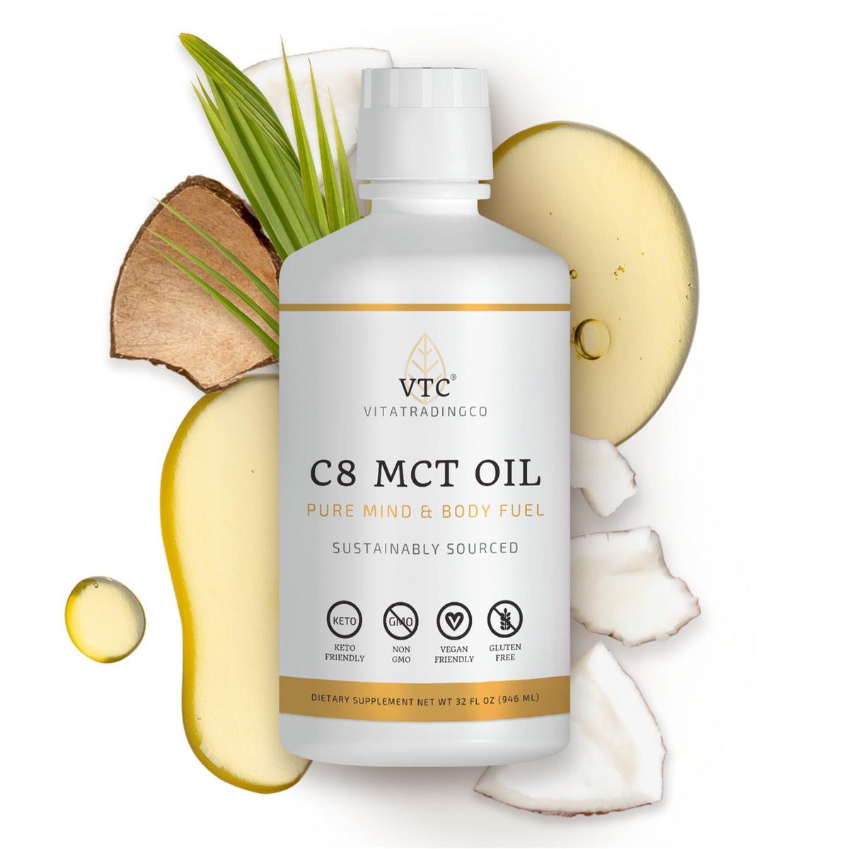 VTC Huile MCT C8 Pure 100% Non Aromatisée 3719g vue latérale