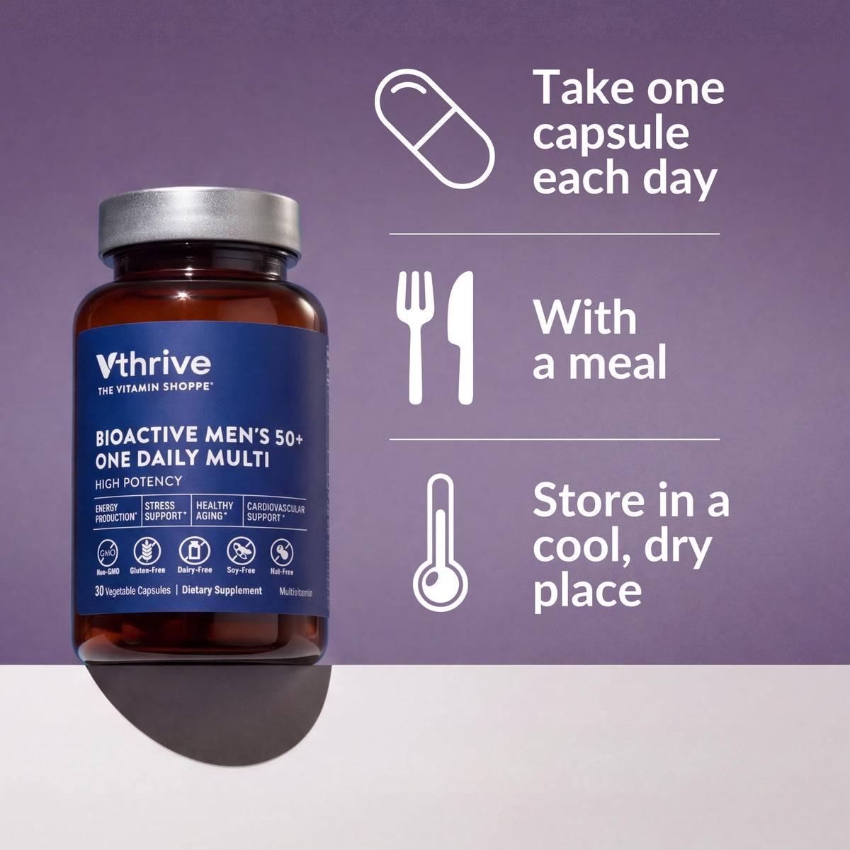 Vthrive Multivitamine BioActive Men 50+ Capsules dans la main