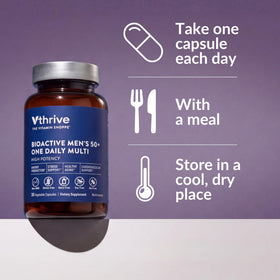 Vthrive Multivitamine BioActive Men 50+ Capsules dans la main