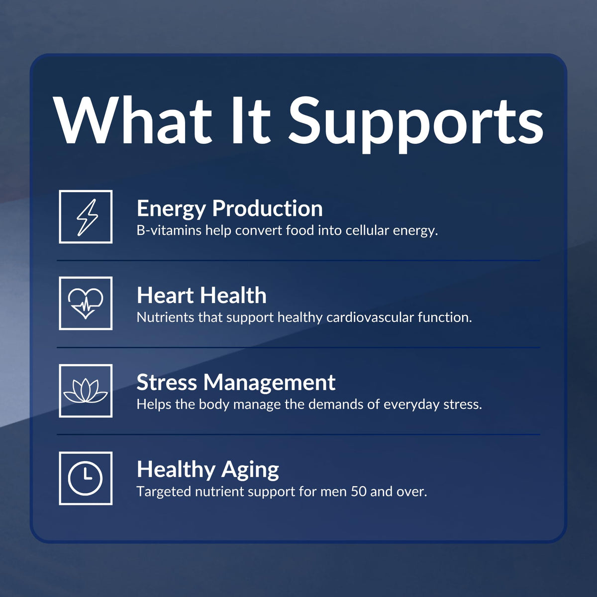Vthrive Multivitamine BioActive Men 50+ Capsules sur une table