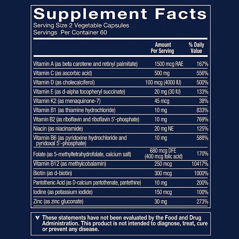 Vthrive Multivitamines Bioactives 120 Capsules Végétales emballage